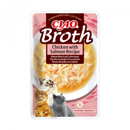 Pisica Adult - Hrana umeda pentru pisici Ciao Broth cu pui & somon 40 gr