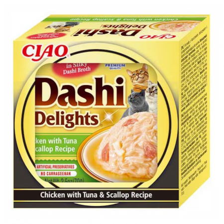 Hrana umeda pentru pisici Ciao Dashi Delights cu pui & ton & scoici 70 gr [0]