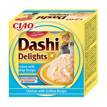 Hrana umeda pentru pisici Ciao Dashi Delights cu pui & scoici 70 gr [0]