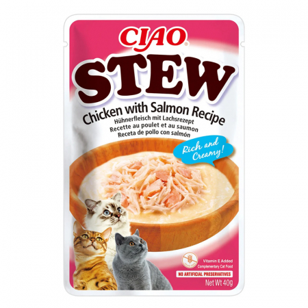 Pisica Adult - Hrana umeda pentru pisici Ciao Stew cu pui & somon 40 gr