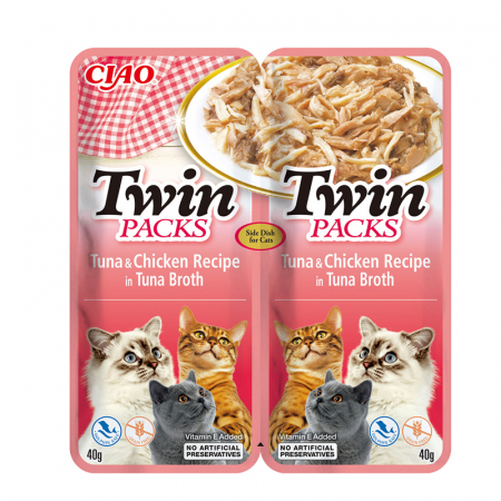 Pisica Adult - Hrana umeda pentru pisici Ciao Twin cu ton & pui 2 x 40 gr