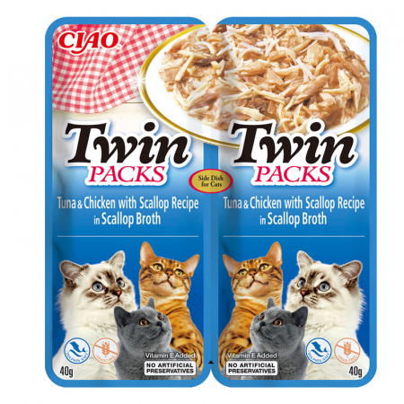 Hrana umeda pentru pisici Ciao Twin cu ton, pui & scoici 2 x 40 gr [0]