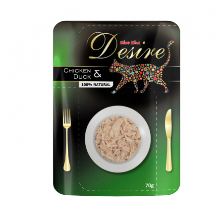 Pisici - Hrana umeda pentru pisici Desire cu pui file & rata in supa 70 gr