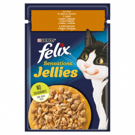 Pisica Adult - Set 26 buc x 85 gr Hrana umeda pentru pisici Felix Sens Jellies cu pui & morcov