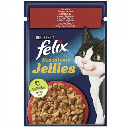Set 26 buc x 85 gr Hrana umeda pentru pisici Felix Sens Jellies cu vita & rosii in aspic