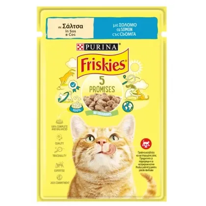 Hrana umeda pentru pisici Friskies cu somon in sos 85 gr