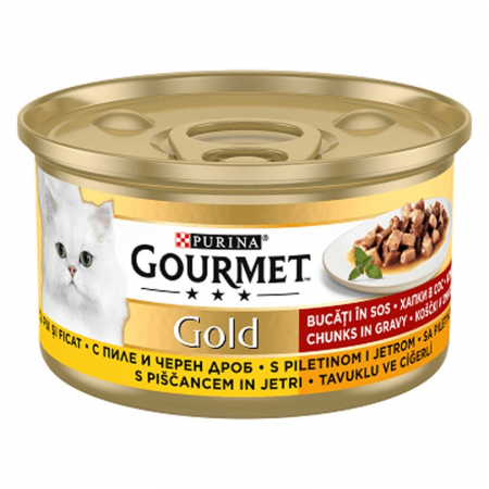 Hrana umeda pisici - Hrana umeda pentru pisici Gourmet Gold cu pui si ficat in sos 85 g
