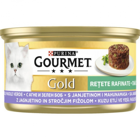 Hrana umeda pisici - Hrana umeda pentru pisici Gourmet Gold Savoury cu miel si fasole verde 85 gr