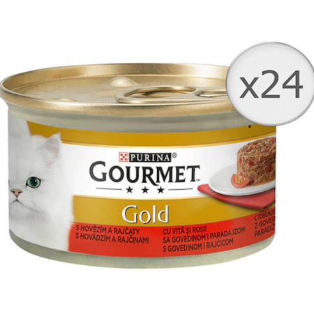 Oferte - Set 24 buc x 85 gr Hrana umeda pentru pisici Gourmet Gold Savoury Cake cu vita & rosii