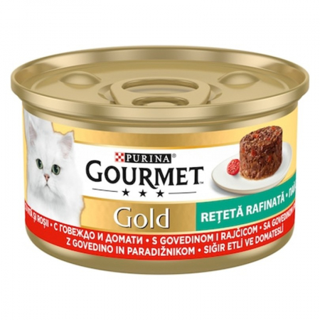 Hrana umeda pisici - Hrana umeda pentru pisici Gourmet Gold Savoury Cake cu vita si rosii 85 gr
