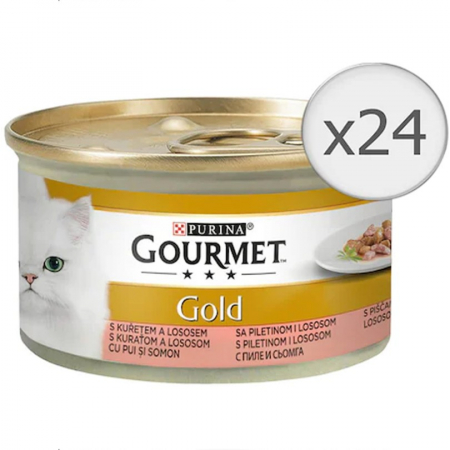 Hrana umeda pisici - Set 24 buc x 85 gr Hrana umeda pentru pisici Gourmet Gold cu somon & pui