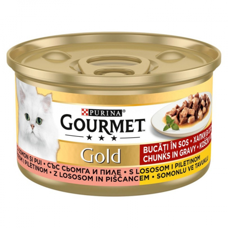 Pisica Adult - Hrana umeda pentru pisici Gourmet Gold cu somon si pui 85 gr