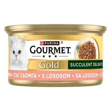 Pisica Adult - Hrana umeda pentru pisici Gourmet Gold Succulent Delights cu somon 85 gr