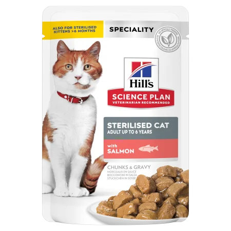 Pisica Sterilizata - Hrana umeda pentru pisici Hill's SP Sterilised cu somon 85 gr