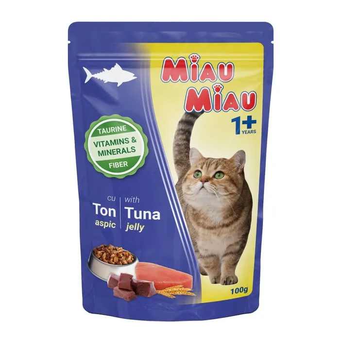 Pisici - Hrana umeda pentru pisici Miau Miau cu ton in aspic 100 gr