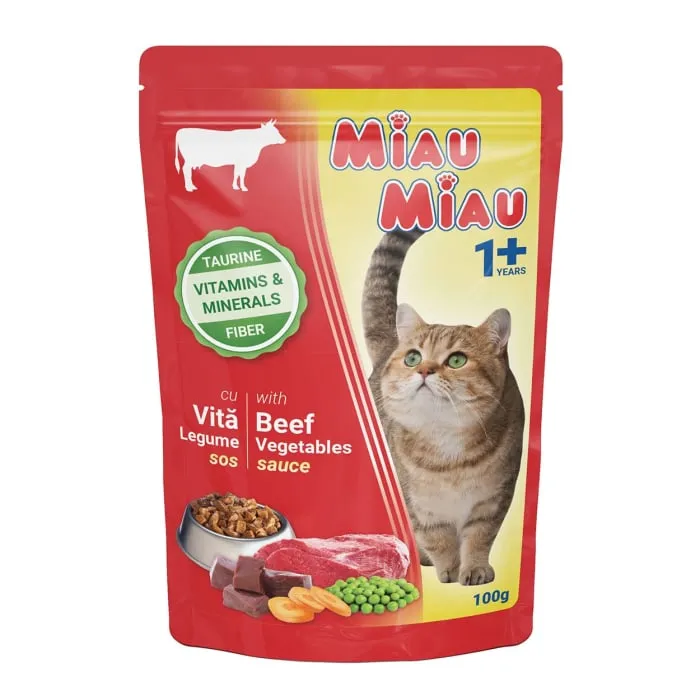 Pisici - Hrana umeda pentru pisici Miau Miau cu vita & legume in sos 100 gr