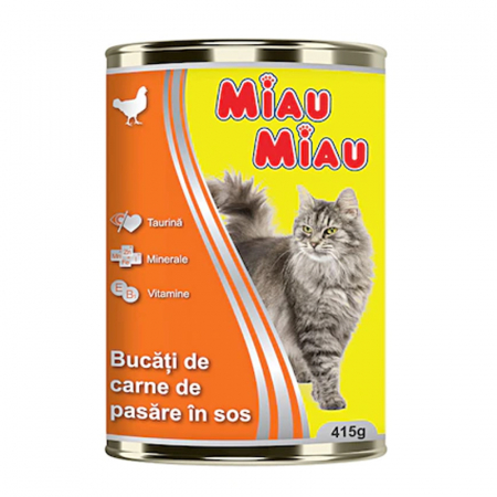 Pisica Adult - Conserve pentru pisici Miau Miau cu pui 415 gr