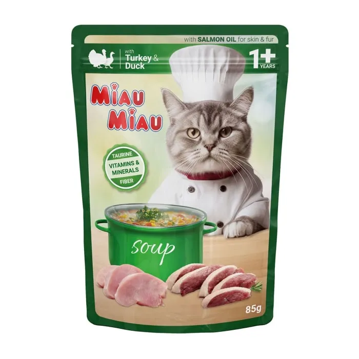 Pisici - Hrana umeda pentru pisici Miau Miau Soup cu curcan & rata 85 gr