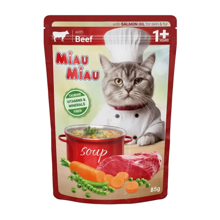 Pisici - Hrana umeda pentru pisici Miau Miau Soup cu vita & legume 85 gr