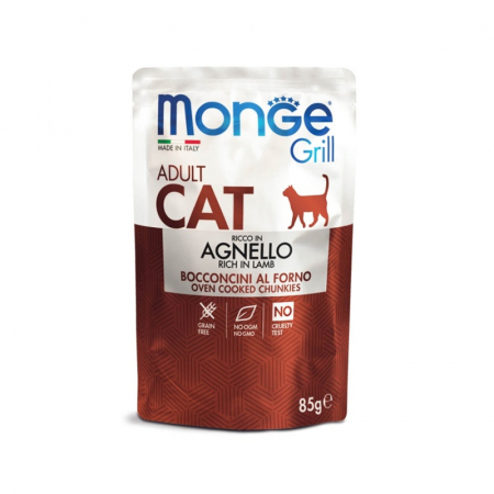 Pisici - Hrana umeda pentru pisici Monge Grill Chunkies cu miel 85 gr