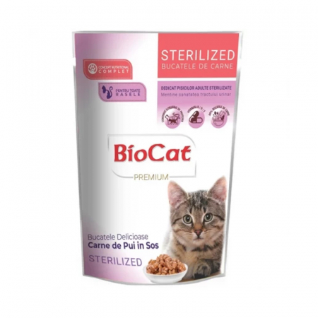 Pisica Adult - Hrana umeda pentru pisici Biocat Sterilised cu pui in sos 85 gr