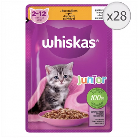 Pisica Junior - Set 28 buc x 85 gr Hrana umeda pentru pisici Whiskas Junior cu pui in aspic