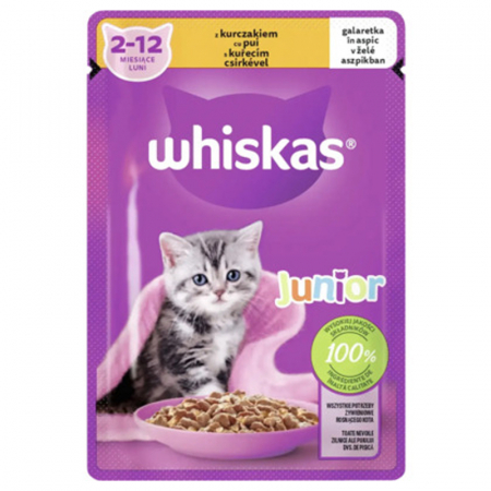 Pisica Junior - Hrana umeda pentru pisici Whiskas Junior cu pui in aspic 85 g