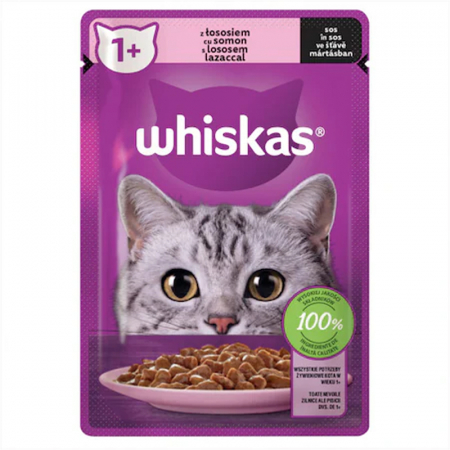 Pisica Adult - Set 28 buc x 85 gr Hrana umeda pentru pisici Whiskas cu somon in sos