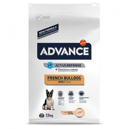 Caine Adult - Hrana uscata pentru caini Advance French Bulldog Adult cu rata & orez 7,5 kg