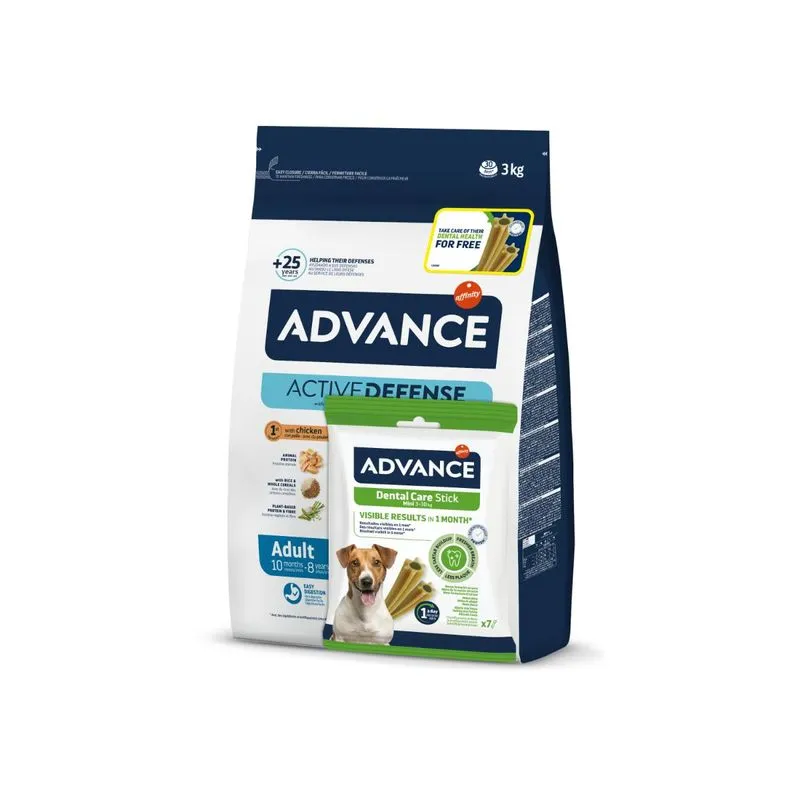Hrana uscata caini - Hrana uscata pentru caini Advance Mini Adult cu pui & orez 3 kg + CADOU Advance Dental Care Sticks Mini