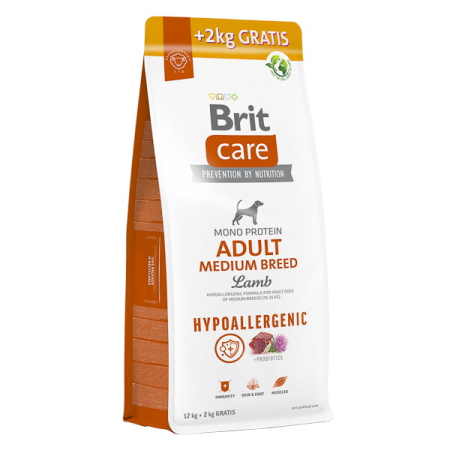 Hrana uscata caini - Hrana uscata pentru caini Brit Care Hypoallergenic Adult Medium Breed cu miel 12 kg + 2 kg GRATIS