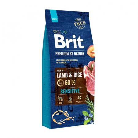 Caine Adult - Hrana uscata pentru caini Brit Premium Sensitive cu miel & orez 15 kg