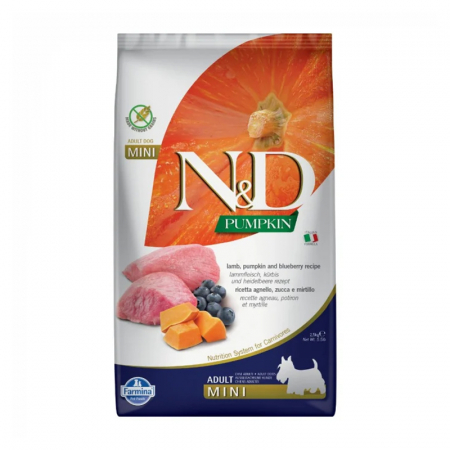 Hrana uscata pentru caini N&D Mini Adult cu dovleac, miel & afine 2,5 kg