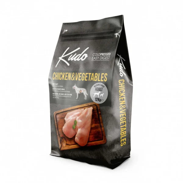 Hrana uscata caini - Hrana uscata pentru caini Kudo Adult cu pui & legume 12 kg + 3 kg Hrana uscata Kudo cu curcan