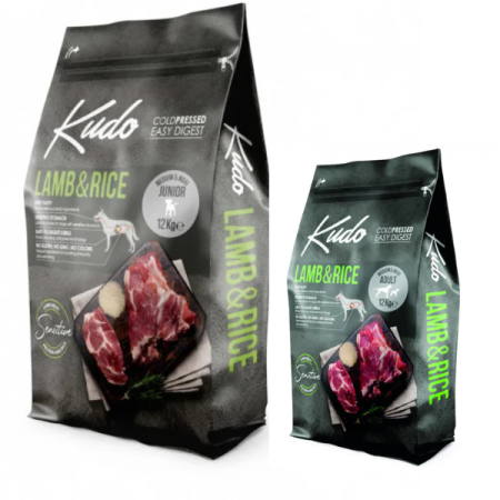 Noutati - Hrana uscata pentru caini Kudo Junior Medium-Maxi cu miel 12 kg + 3 kg Hrana uscata Kudo cu miel