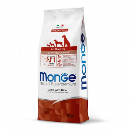 Caini - Hrana uscata pentru caini Monge Natural Superpremium Puppy & Junior All Breeds cu miel 12 kg