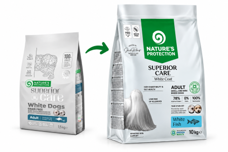 Hrana uscata caini - Nature's Protection Superior Care White Dogs Adult Small Mini cu pește alb, 10 kg
