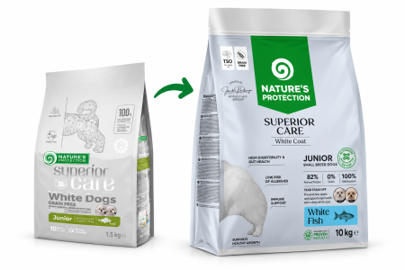 Caine Junior - Hrană Nature’s Protection Superior Care White Dogs Junior cu pește alb, sac 10 kg