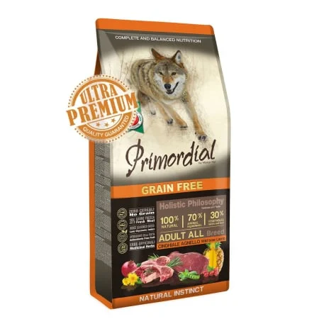 Hrana uscata caini - Hrana uscata pentru caini Primordial Grain-Free All Breed cu mistret & miel 12 kg