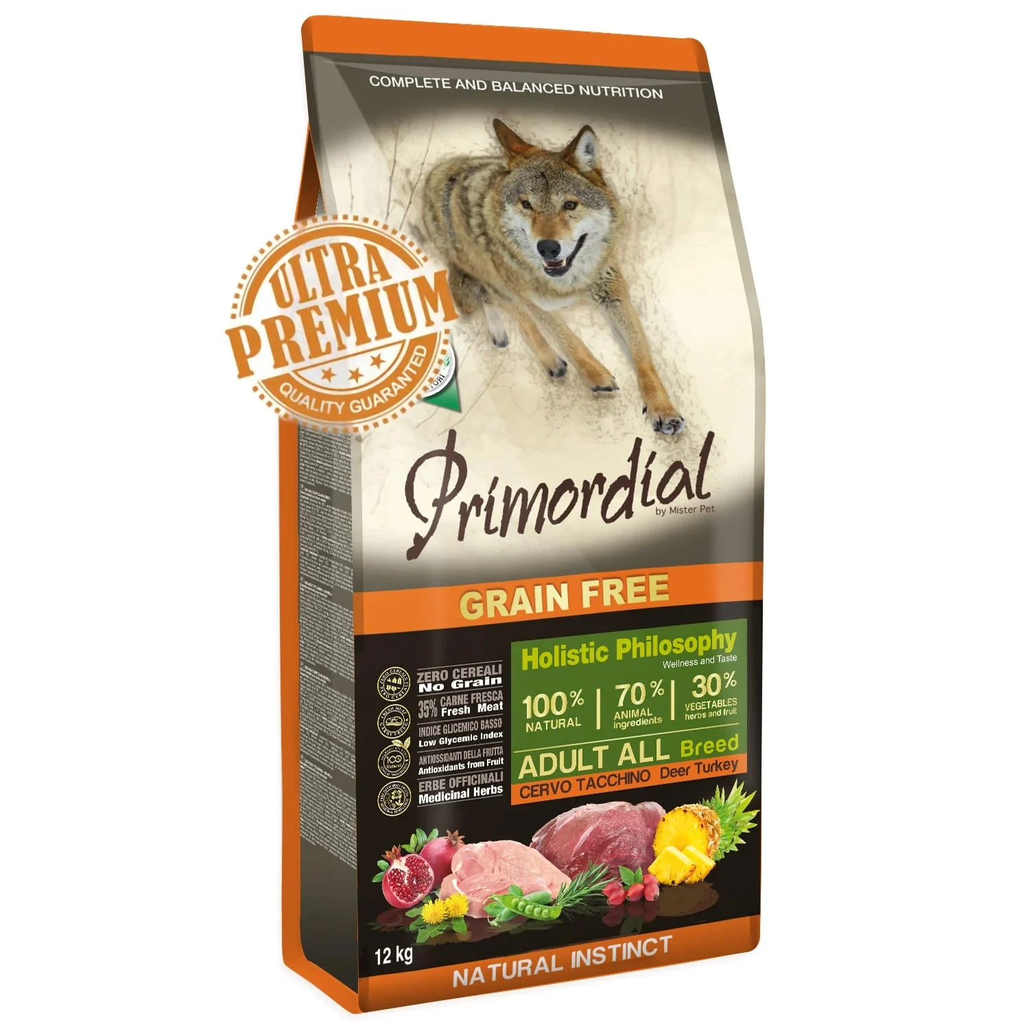Hrana uscata caini - Hrana uscata pentru caini Primordial Grain-Free cu caprioara & curcan 12 kg