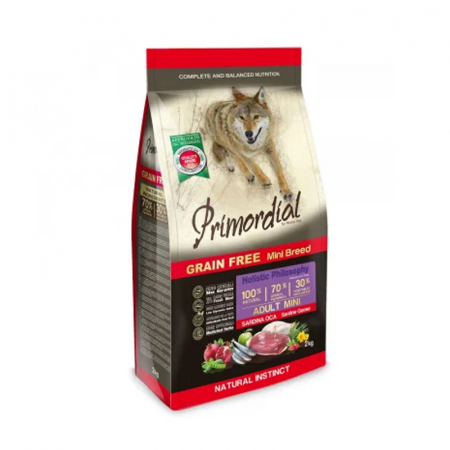 Hrana uscata caini - Hrana uscata pentru caini Primordial Grain-Free Mini Adult cu sardine & gasca 2 kg