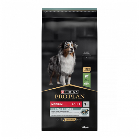 Caine Adult - Hrana uscata pentru caini Pro Plan Medium Adult Sensitive Digestion cu miel 14 kg