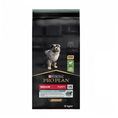 Caine Junior - Hrana uscata pentru caini Pro Plan Medium Puppy Sensitive Digestion cu miel 12 kg