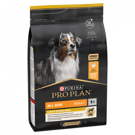 Hrana uscata pentru caini Pro Plan OptiWeight Light Sterilised cu pui 3 kg