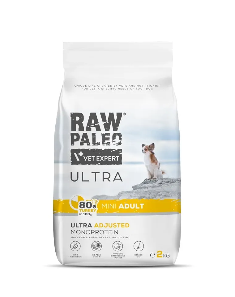 Hrana uscata pentru caini Raw Paleo Ultra Mini Adult cu curcan 2 kg