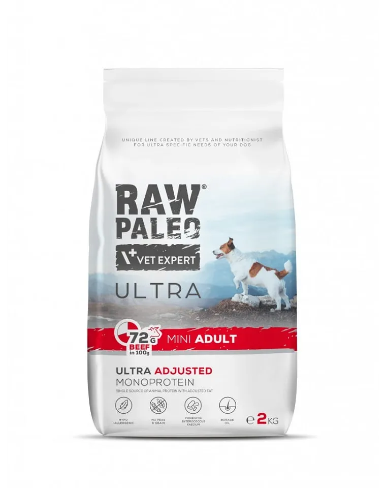 Hrana uscata pentru caini Raw Paleo Ultra Mini Adult cu vita 2 kg