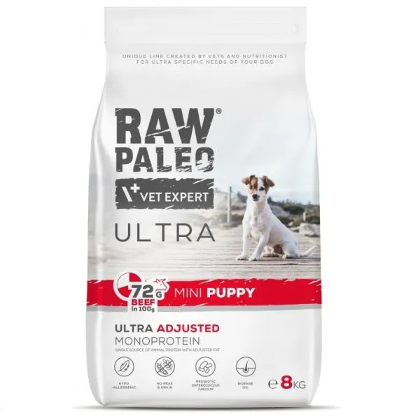 Caine Junior - Hrana uscata pentru caini Raw Paleo Ultra Mini Puppy cu vita 8 kg