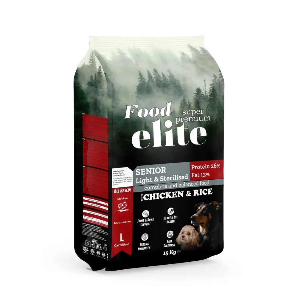 Caine Senior - Hrana uscata pentru caini Food Elite Senior Light & Sterilised cu pui & orez 15 kg