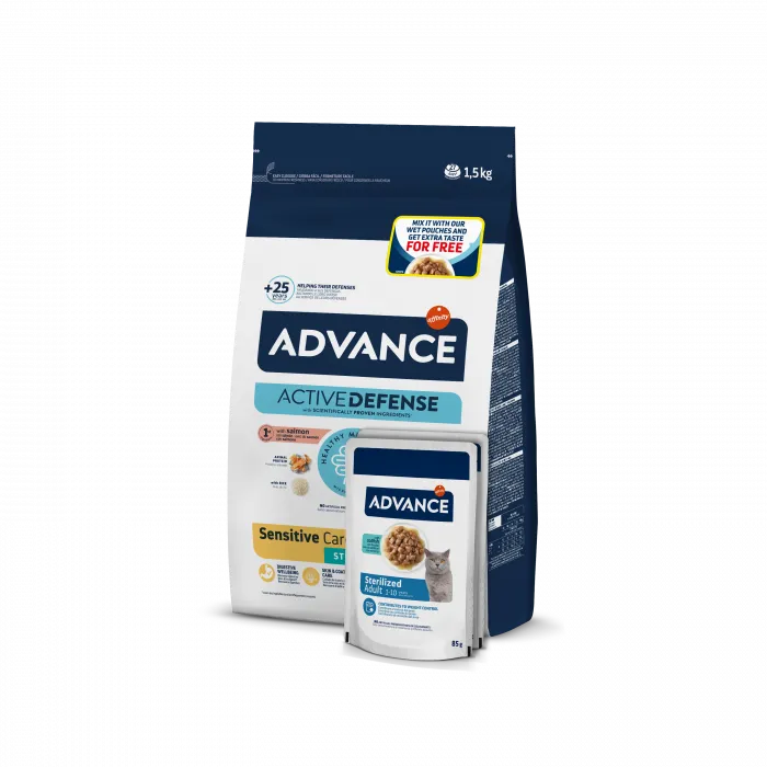 Pisici - Hrana uscata pentru pisici Advance Sensitive cu somon 1,5 kg + 2 plicuri CADOU