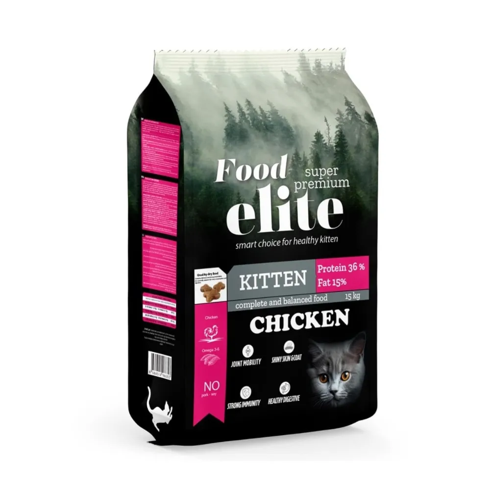 Pisici - Hrana uscata pentru pisici Food Elite Kitten cu pui 15 kg